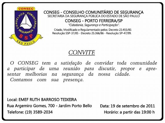 Convite para Reunião do CONSEG na EMEF Ruth Barroso dia 19 - Noticias